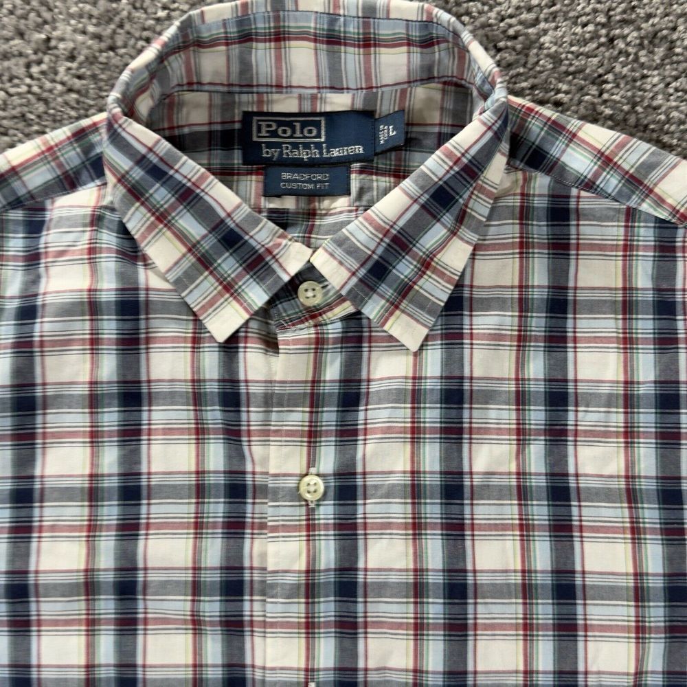 Vintage Polo Ralph Lauren Button Up Shirt Mens L White Plaid Bradford Custom Fit